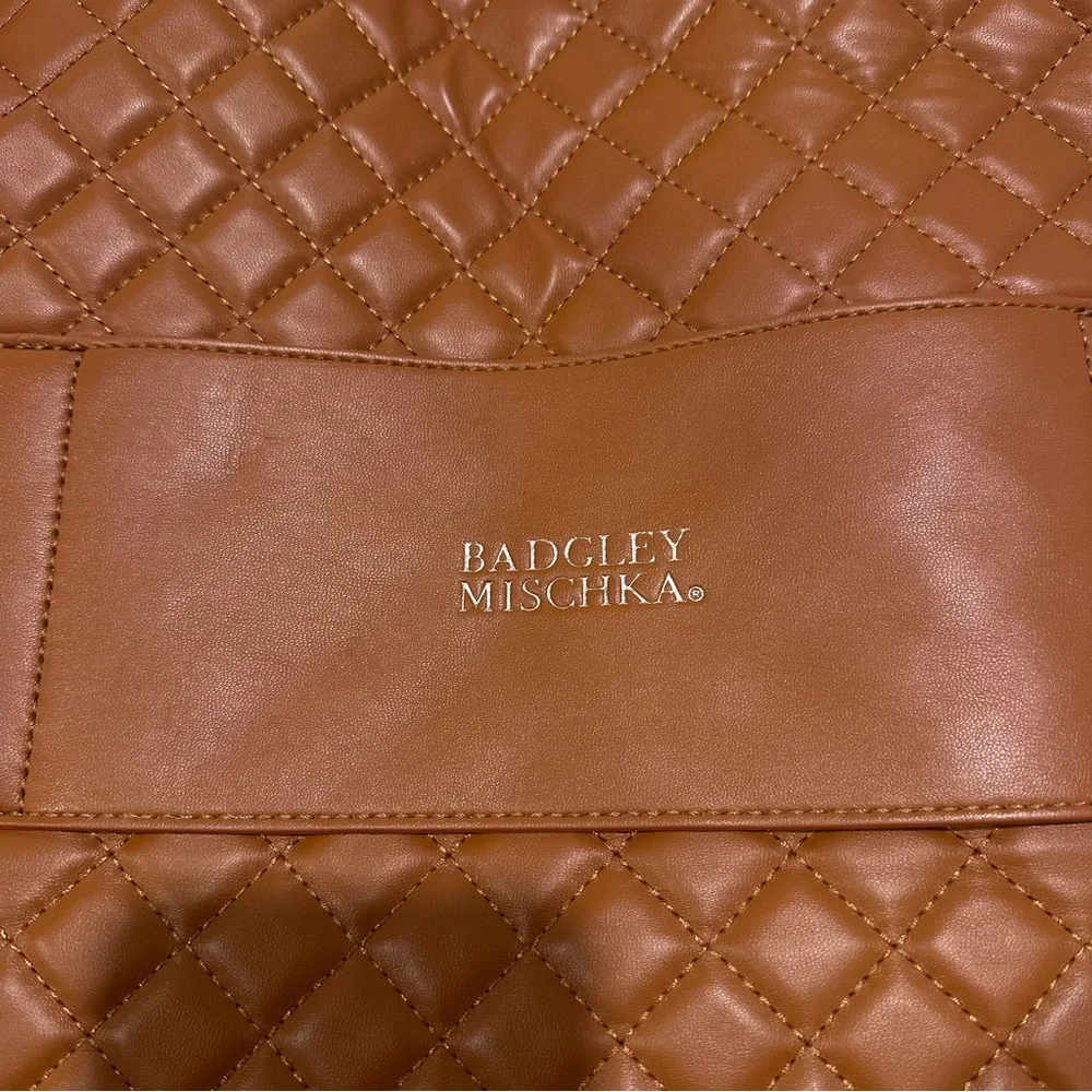 Badgley Mischka Diana Quilted Faux Leather Travel Tote Chain Shoulder Bag purse